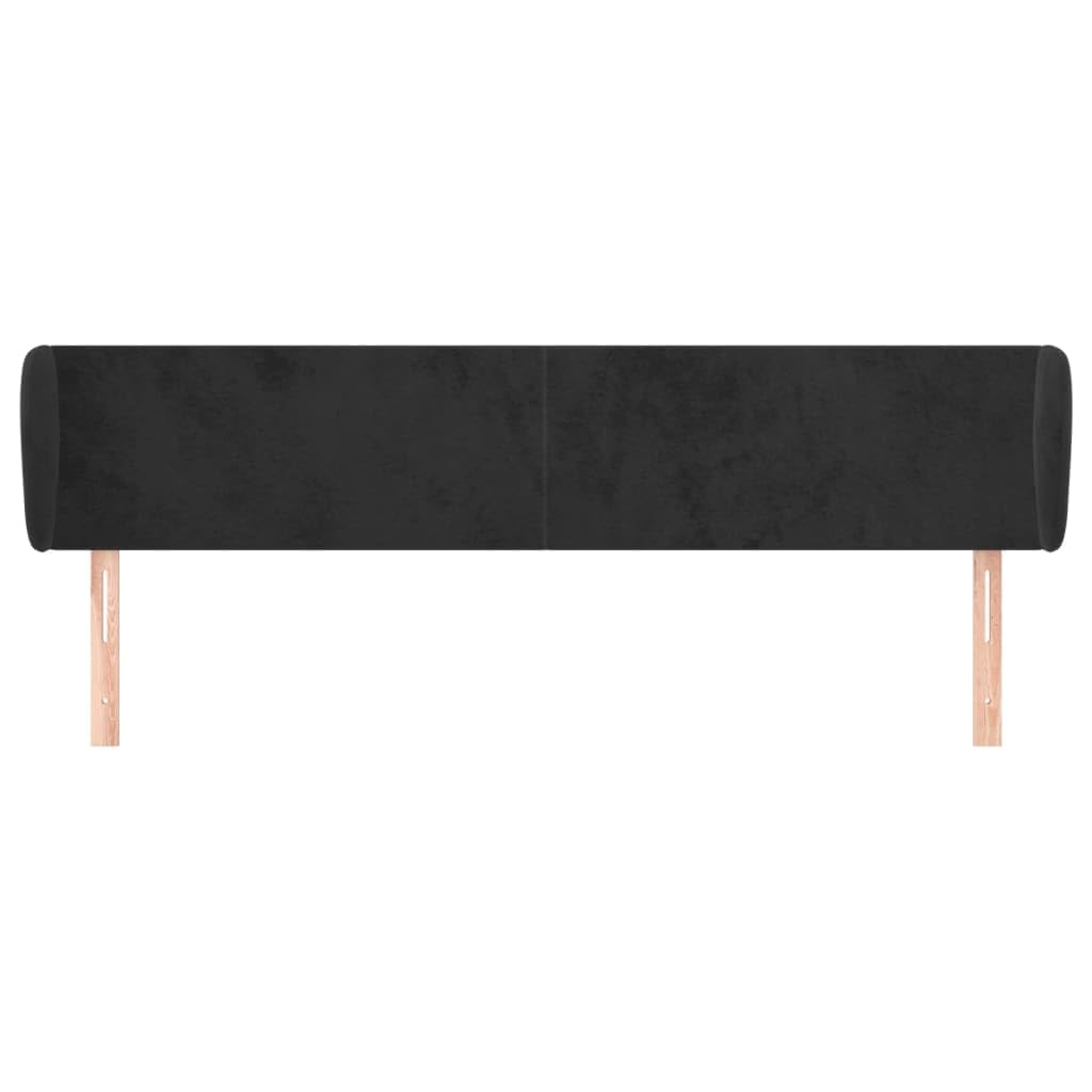 Czarny zagłówek z uszami, 183 x 23 x 78/88 cm, aksamitnie wyściełany, regulowany, do łóżek Queen Size i King Size, stabilna rama drewniana