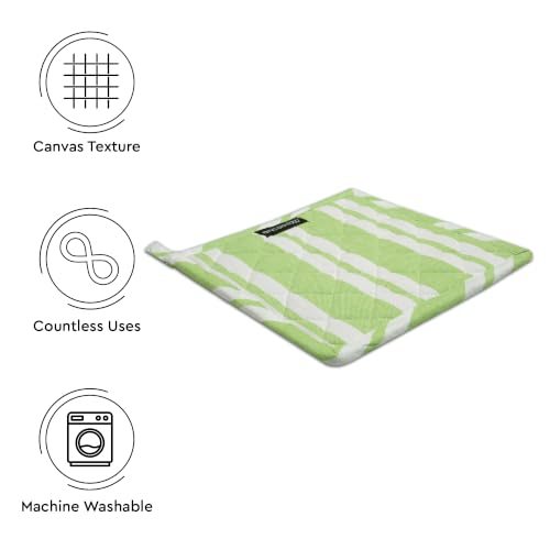 Image of Encasa XO Oven Microwave Pot Holders Trivets 21 cm (2 pc) for Kitchen Cooking & Baking - Heat Resistant, Thick & Safe, Protection of Hands from Hot Utensils, Grill, BBQ - Franca Lime Stripes