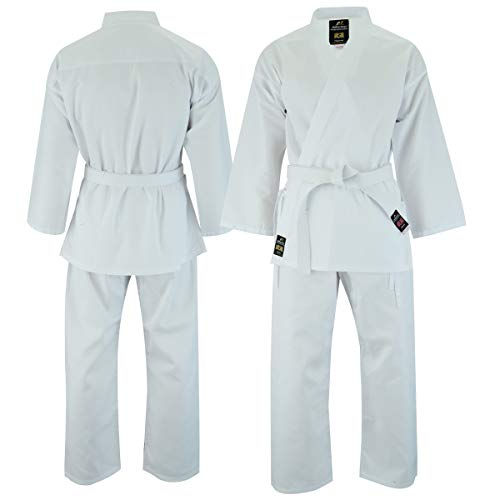 Malino Karate Gi - Fato de karaté para crianças e adultos, uniforme de arte marcial de 6 onças, leve, branco, fato de karaté com cinto grátis, Branco