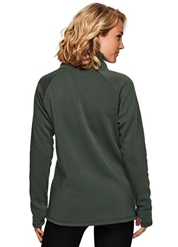 RBX Active Women's Zip Mock Neck Long Sleeve Fleece Pullover Sweatshirt F19 Olive Green M