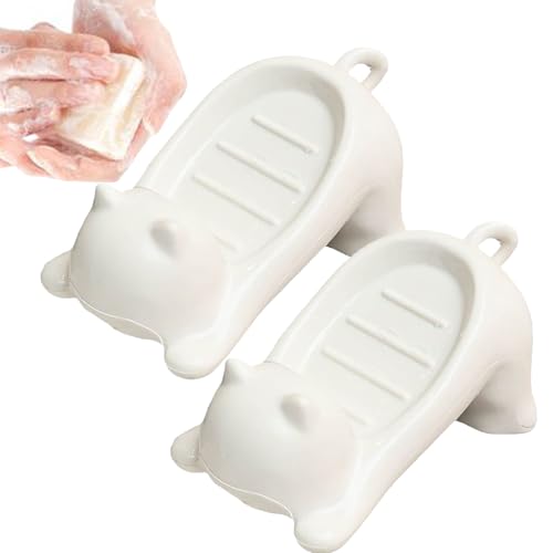 Lot de 2 porte-savons en céramique pour chat - Égouttoir à savon en éponge drainable - Pour évier de cuisine