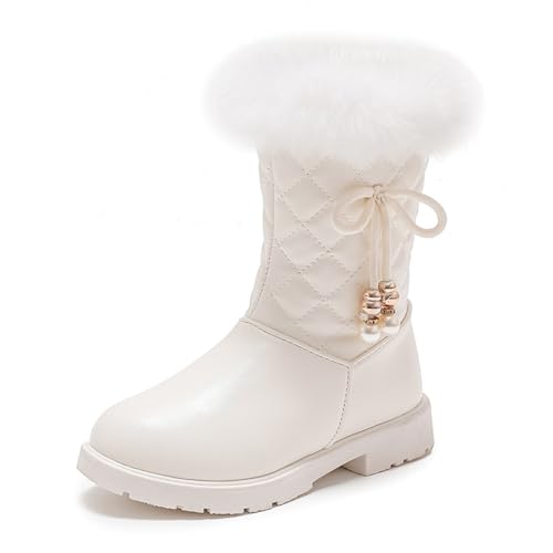 Girls Winter Snow Boots Furry Fuzzy Fluffy Warm Winter Booties Mid Calf Anti-Slip Outdoor Walking Boots Casual Shoes