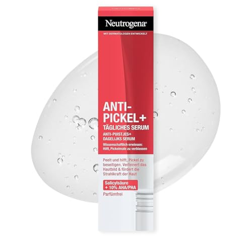 Neutrogena Anti-Pickel+ Peeling Serum 30 ml, hautbilderneuerndes Gesichtsserum mit hautklärender Salicylsäure + AHA / PHA für unreine Haut, reduziert Pickel und Pickelmale sichtbar in nur 1 Woche*