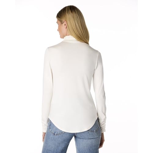 Image of Cable & Gauge Women's Long Sleeve Ruched Turtleneck-Soft Layering Top, Stylish Collared Design, Warm & Versatile Essential