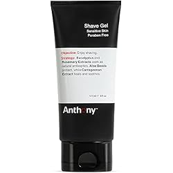 Anthony Shave Gel for Sensitive Skin, 6 Fl Oz | Non-foaming shave gel with aloe vera beads, eucalyptus, rosemary and carrageenan for a smooth, comfortable shave.