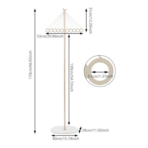 Perchero en forma de paraguas con base de placa de piedra, 170 cm, creativo, decorativo, perchero de metal, 10 ganchos, 15 kg, diseño moderno, de pie, inoxidable, para entrada (dorado, blanco) - imagen 5