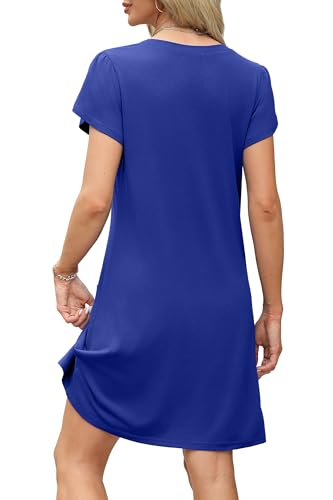Image of OFEEFAN Womens Summer Dresses 2026 Tulip Petal Short Sleeve V Neck Loose Swing Sundresses with Pockets Plain /Print