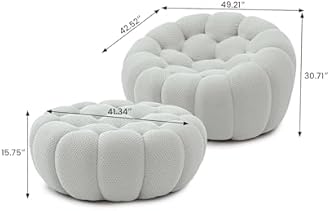 Bubble Chair with Ottoman, Oversized Memory Foam Bubble Couch Lazy Floor Sofa, Round Couch with 3D Honeycomb Shape Curved Sofas for Living Room, Apartment (Light Grey, 49.21+41")
