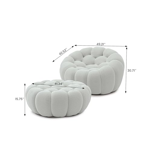 Bubble Chair with Ottoman, Oversized Memory Foam Bubble Couch Lazy Floor Sofa, Round Couch with 3D Honeycomb Shape Curved Sofas for Living Room, Apartment (Light Grey, 49.21+41")