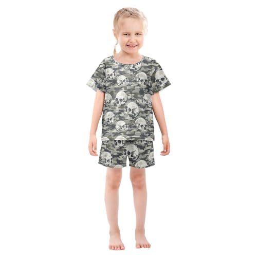 ALAZA Skulls Camouflage Pajama Set Short Sleeve Sleepwear Soft Lounge Nightwear3