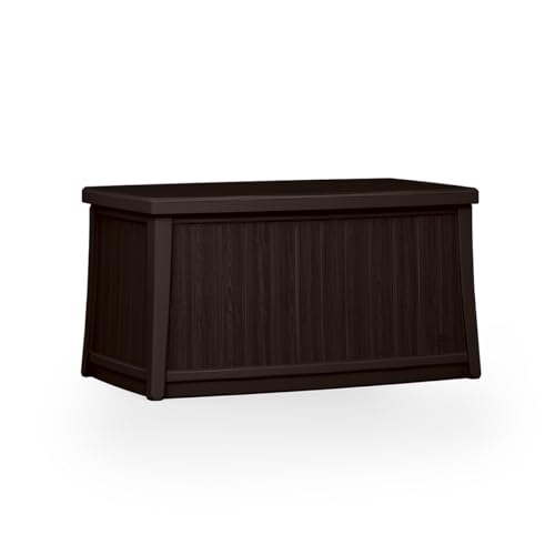 Suncast 30-Gal. Woodgrain Resin Coffee Table with Storage, Weather-Resistant, Hinged Lid, Spacious Hidden Storage, Ideal for Patios and Outdoor Spaces, Java