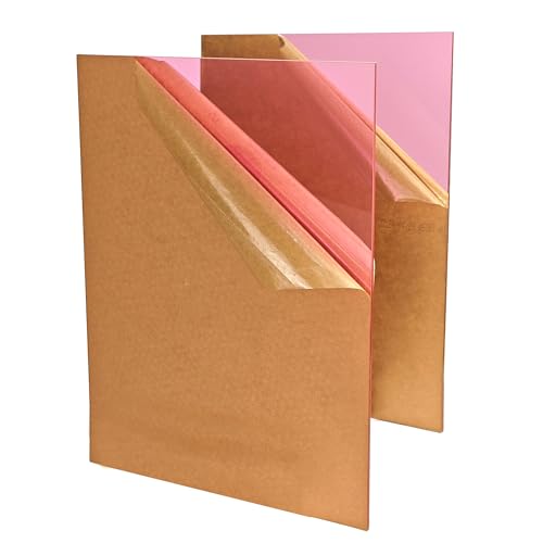 Image of Pink Acrylic Sheets 8 * 12 inch 1 /8 inch Thick (2.8~3mm) Red Transparent Cast Acrylic Plexiglass Board for Sign, DIY Project, Laser Cutting, Wedding, Craft, Picture Frame, Engraving(2 Pieces)