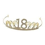 Hohopeti Adorno para Pastel Número 18 de Cristal Dorado Decoración de Pastel de Cumpleaños Accesorios para Tartas Tiara Elegante para Fiesta de Boda