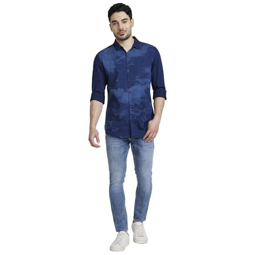 Image of Spykar Men's Regular Fit Raised Collar Full Sleeve Printed Casual Shirts