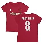 Turkiye Arda Guler 8 Soccer Inspired Jersey Style Ladies' Crewneck T-Shirt (Red, Small)