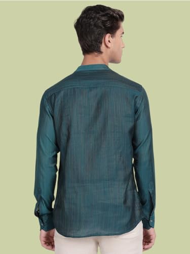 Image of KRYPTIC Men's Full Sleeve Regular Fit Short Kurta in Premium Pure Cotton with Patch Pocket and Mandarin Collar - Perfect Blend of Style and Comfort