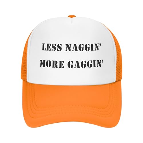 Image of Less Naggin More Gaggin Trucker Hat Funny Baseball Caps Adjustable Fishing Hats for Men Women Black