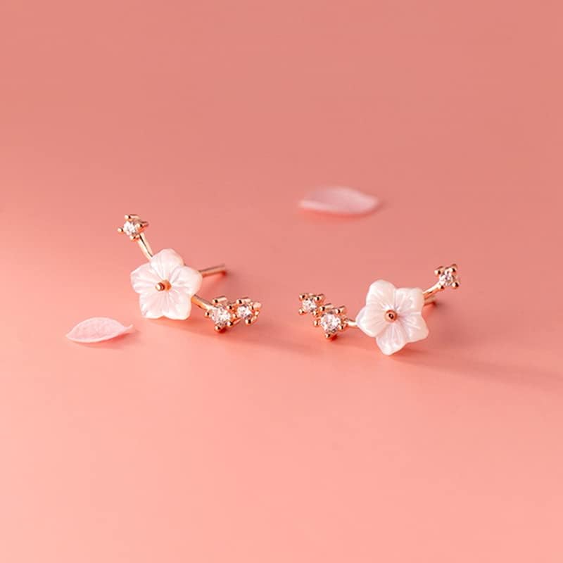 Ladies earrings Ladies Fashion Elegant Earrings Small White Shell Flower Earrings Micro-inlaid Zircon S925 Silver Temperament Earrings Earrings