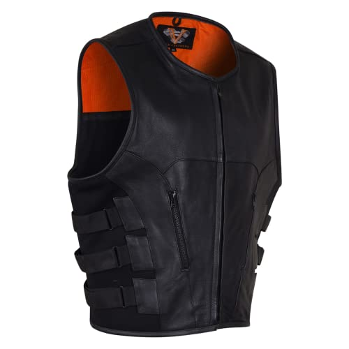 Vance Vl904 Mens Black Swat Team Style Premium Lightweight Biker Motorcycle Leather Vest (5Xl) #TOP2