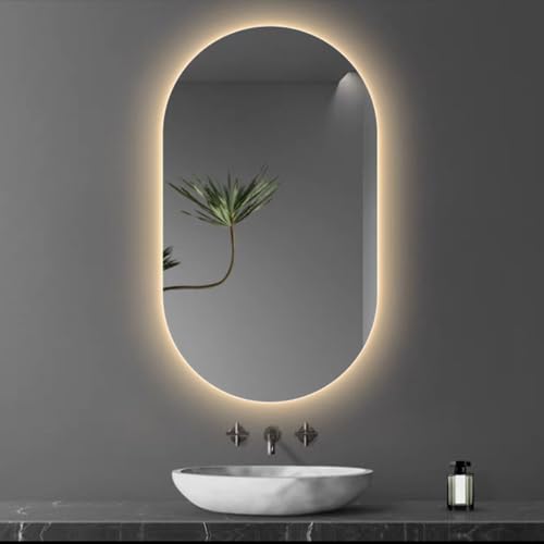 SXSaelciun Espejo de tocador Ovalado luz LED Regulable y Interruptor Inteligente, 60 x 90 cm, 3 Opciones de Color, Ideal para Maquillaje de Pared y decoración del hogar.