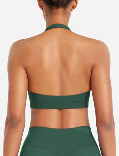 Image of YEOREO CoreFlex Women Halter Sports Bra Workout Seamless Padded Basic Bra Open Back Yoga Gym Crop Top