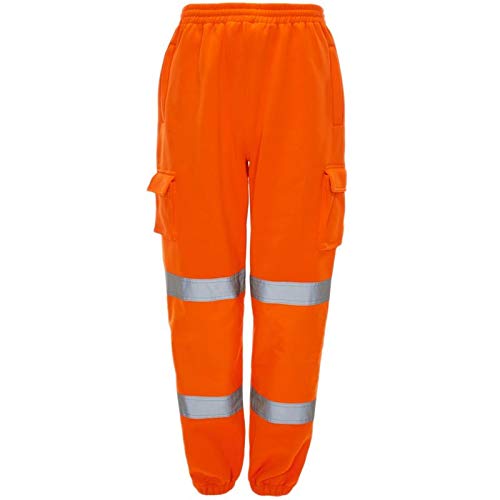 Stylo OnlineHi Viz Vis Jogging Bottoms High Visibility Combat Cargo Thick Brush Fleece Trousers Reflective Tape Safety Work Wear Joggers Sweat Jog Tracksuit Pants Size S-4XL