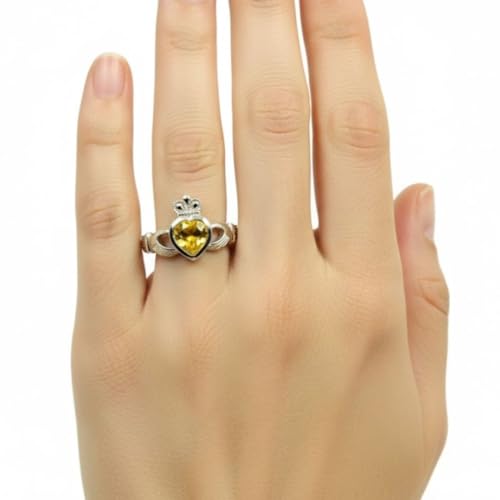 Image of Choose Your Color Natural Gemstone Irish Claddagh Silver Ring Friendship Love 55 Carat Brand Size 5 to 12