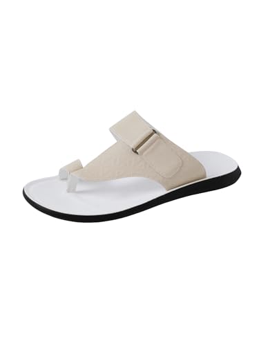 Image of GORGLITTER Men's Leather Sandals Slide Beach Outdoor Round Flip Flops Slip On Slippers