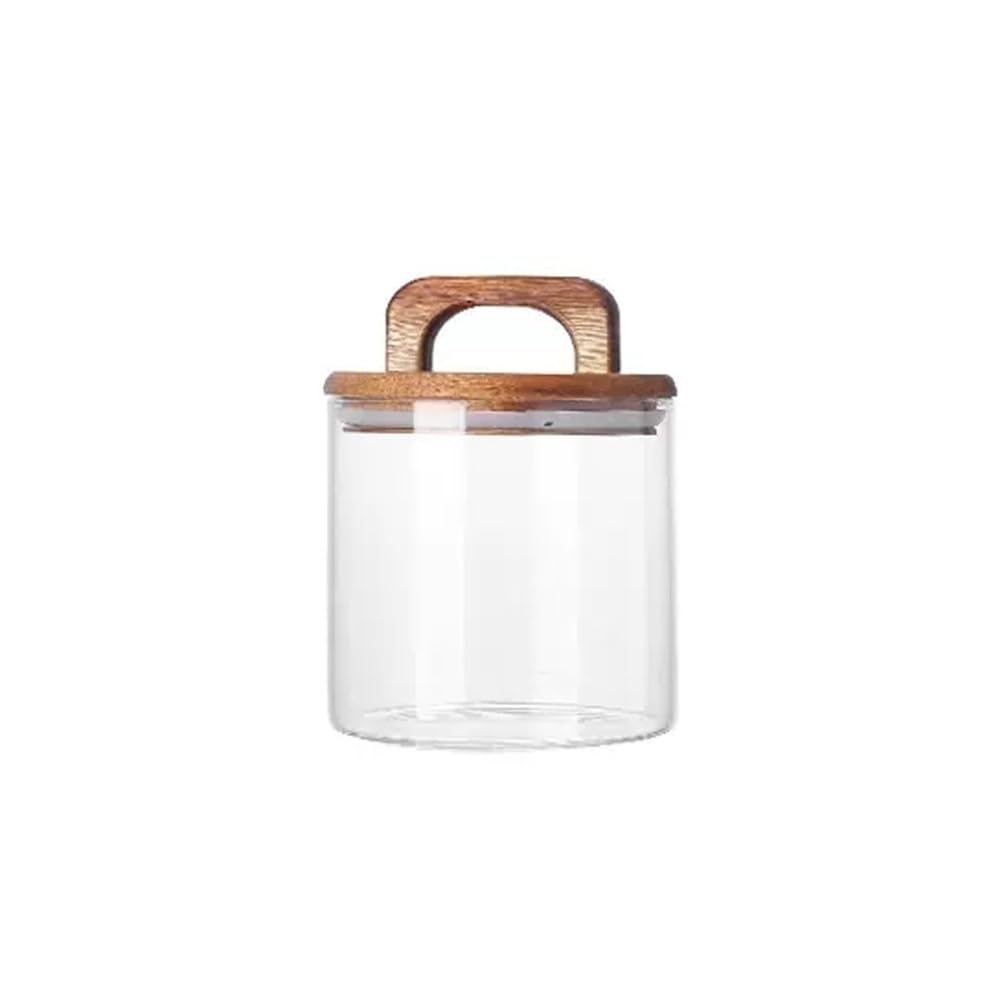 CHENGAIJIAN Tea Canister Transparent Glass Tea Storage Containers, with Wooden Airtight Lid and Handle(560ML)