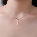EUEAVAN Gwiazda Dawida krzyż naszyjnik dla kobiet sześcioramienny heksagram żydowska gwiazda wisiorek Chrystus krzyż chrześcijańska biżuteria religijna Izrael Chanuka prezent, Medium, Stal nierdzewna