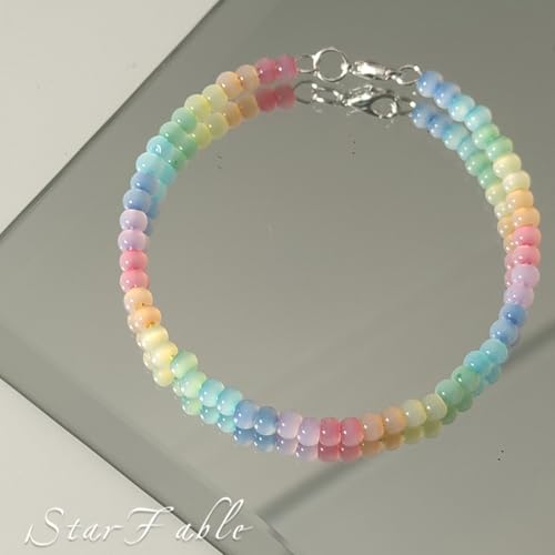 5Pcs Beaded Bracelets kit Rainbow Round Glass Bracelet for Women Bracelet Multi Beads Handmade Bracelets Memory Wire Bracelet Jewelry2