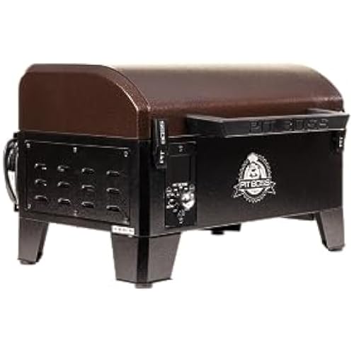 Pit Boss 150 Mahogany Series Wood Pellet Grill & Smoker with Flame Broiler 256-Sq. In. Cooking Space, 180°F to 500°F Temperature Range, 5 lb. Pellet Hopper, for Tailgating, Camping, or Travel, Brown