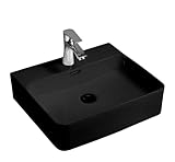 Eckiges Design Handwaschbecken hochwertige Keramik modern & stilvoll durch dünnen Rand 60 x 42 cm Waschtisch Wandhängend schwarz