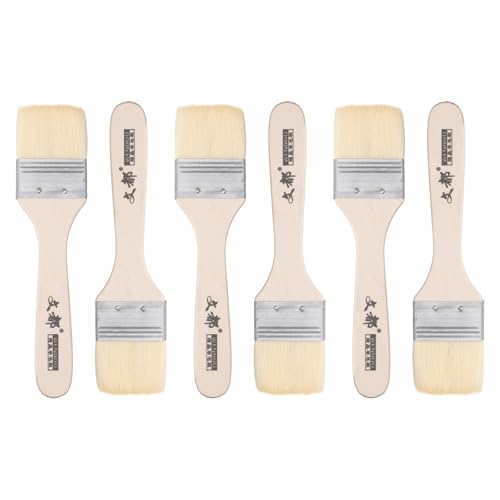sourcing map 6pcs Double Thick Chip Paint Brush 2 Flat Wool Painting Brushes with Wooden Handle for DIY Art Painting Furniture Cabinet Fences Deck Wall Door Trim, White