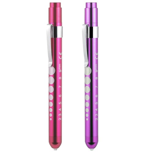 2 Pcs Pen Torch Diagnostic Medical Penlight Light LED Pupil Gauge Pen Torches Mini Reusable LED Penlight Flashlight Pen Torch Torch Doctor Nurse EMT Emergency Pen Light for Nurse Doctor(Purple+Pink)