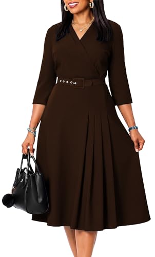 Image of ZVO Business Work Dress for Women Elegan Church V-Neck A Line Midi Dresses