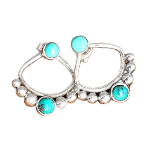 CUSIOALQQ Pendientes de plata de ley 925 con turquesa bohemios de imitación delicadas, regalo para mujer, aretes de aro con cuentas, aretes de turquesa inspirados en los nativos para mujer, aretes de