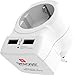 SKROSS 1.500280 / SKR-EUR-TO-UK-2USB / Adattatore da viaggio presa Europa verso UK, caricatore USB 2 porte 2,4 A - Tensione e Potenza 100V - 1500 W/250 V - 3750 W - Protezione Anti Scossa, Bianco