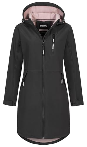 Sublevel Damen Softshellmantel lange Jacke LSL-497 Funktionsjacke mit Kapuze Dark Grey M