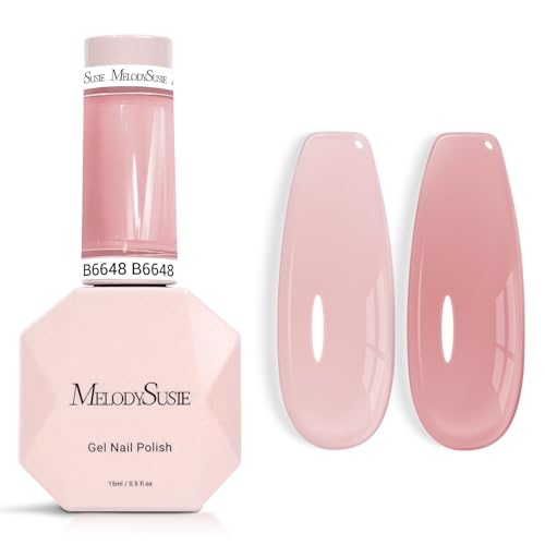 Image of MelodySusie Jeweliver Jelly Gel Nail Polish, 0.5Fl.oz Airy Sheer Pink Gel Polish Soak Off UV LED Light Cure Gift for Women Manicure Nail Art DIY at Home B6648