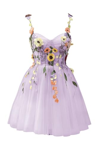 Fivsole Mini Floral Applique Homecoming Dress 2024 Flower Tulle Short Formal Cocktail Evening Party Gowns