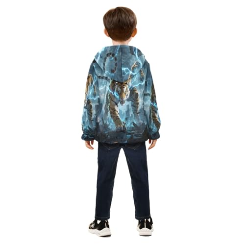 Tiger Lighting Toddler Fleece Jacket Girl Boys Hooded Fleece Jacket Coat Warm Outwear Zip-up 3-10T4