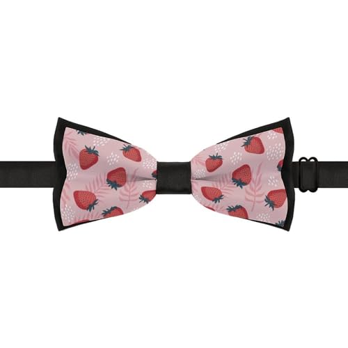 GoasNei Strawberries And Green Leaves Pattern Bow Tie for Men Adjustable Necktie Funny Tie Neck Ties for Weddings Party