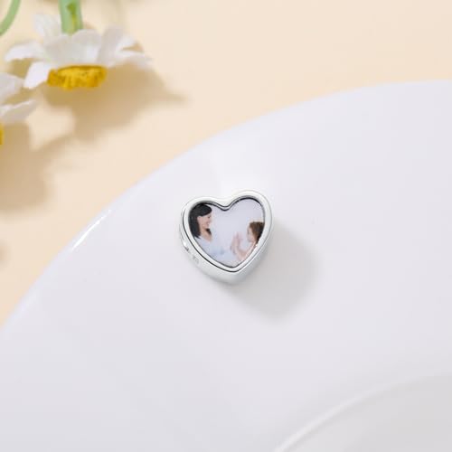 LONAGO 925 Sterling Silver Personalized Photo Charm Fit Compatible for Bracelet Necklace Customized Heart Round Shape Picture Bead2