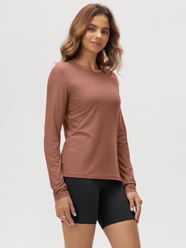 Image of ODODOS Women's Long Sleeve T-Shirt - Ultra Soft odSTRATUM Tech Performance Top UPF 50+ Breathable Crew Neck Pullover