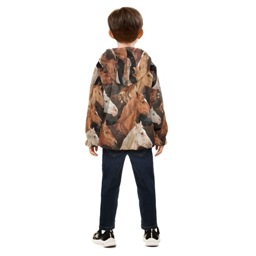 Horses Various Toddler Fleece Jacket Girl Boys Hooded Fleece Jacket Coat Warm Outwear Zip-up 3-10T4