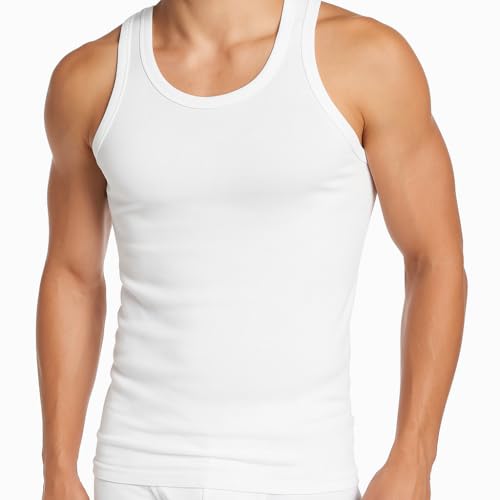 3 Pack Mens Classic Sports 100% Cotton Interlock Singlet Sleeveless Undershirt Vests in Mixed Blues or White