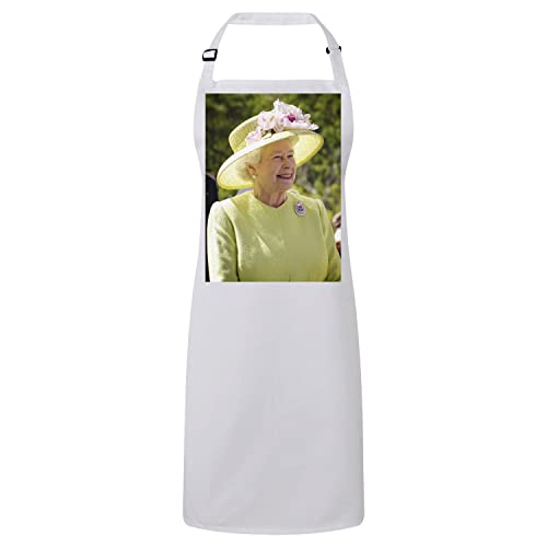 Tablier cuisine blanc Reine Elizabeth jaune Angleterre en coton réglable