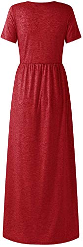 Bienwwow Dames Casual Maxi Jurk Korte mouw Pocket Jurk (rood, XL) - Image 6
