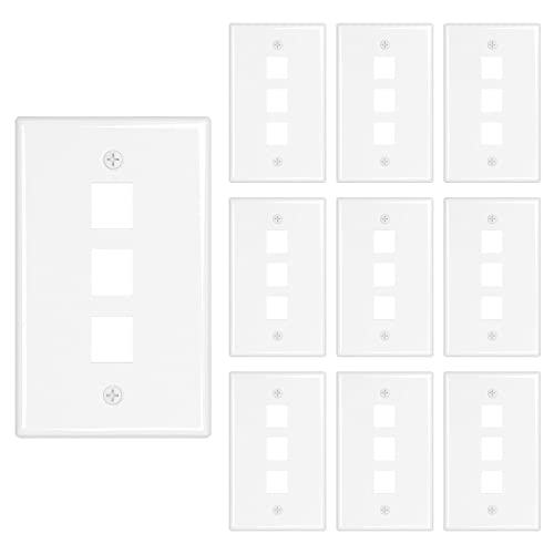Image of iwillink 3-Port Keystone Wall Plate 10-Pack, Low Profile Ethernet Wall Plates for Keystone Jack, White